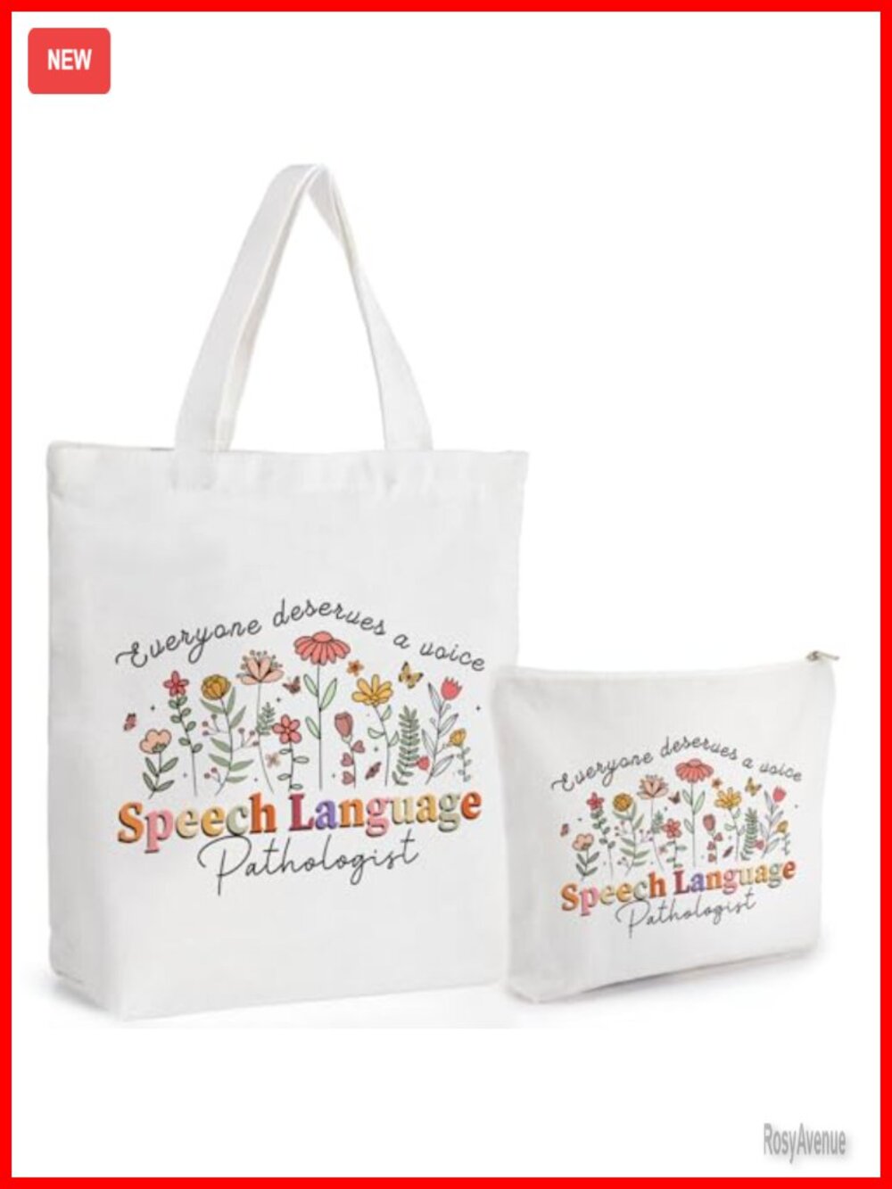Speech Language Pathologist Canvas Tote & Makeup Bag Set Cotton Therapist Gift